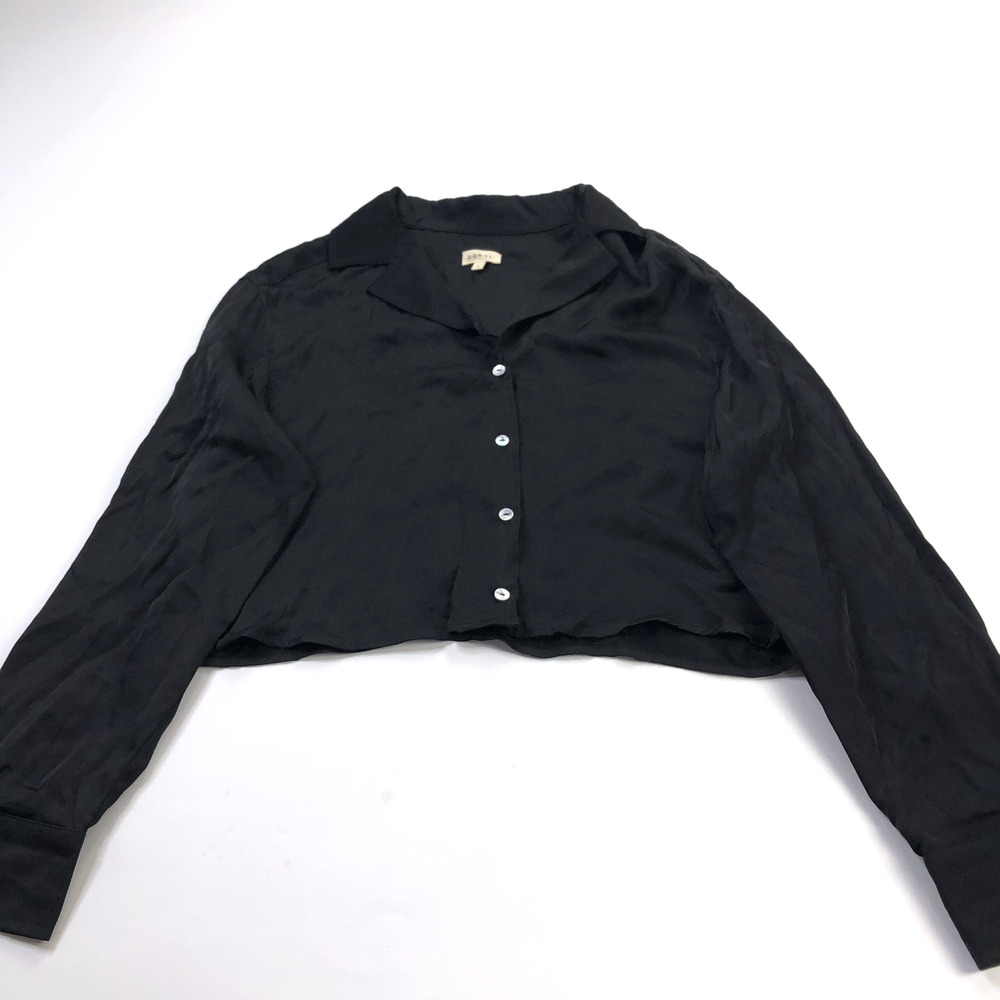 Donni Small 100% Rayon Cropped Button Long Sleeve Shirt Black MINT HRJ
